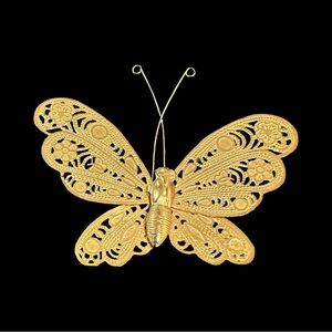 Filigree Butterfly Brooch Gold Tone Floral Design